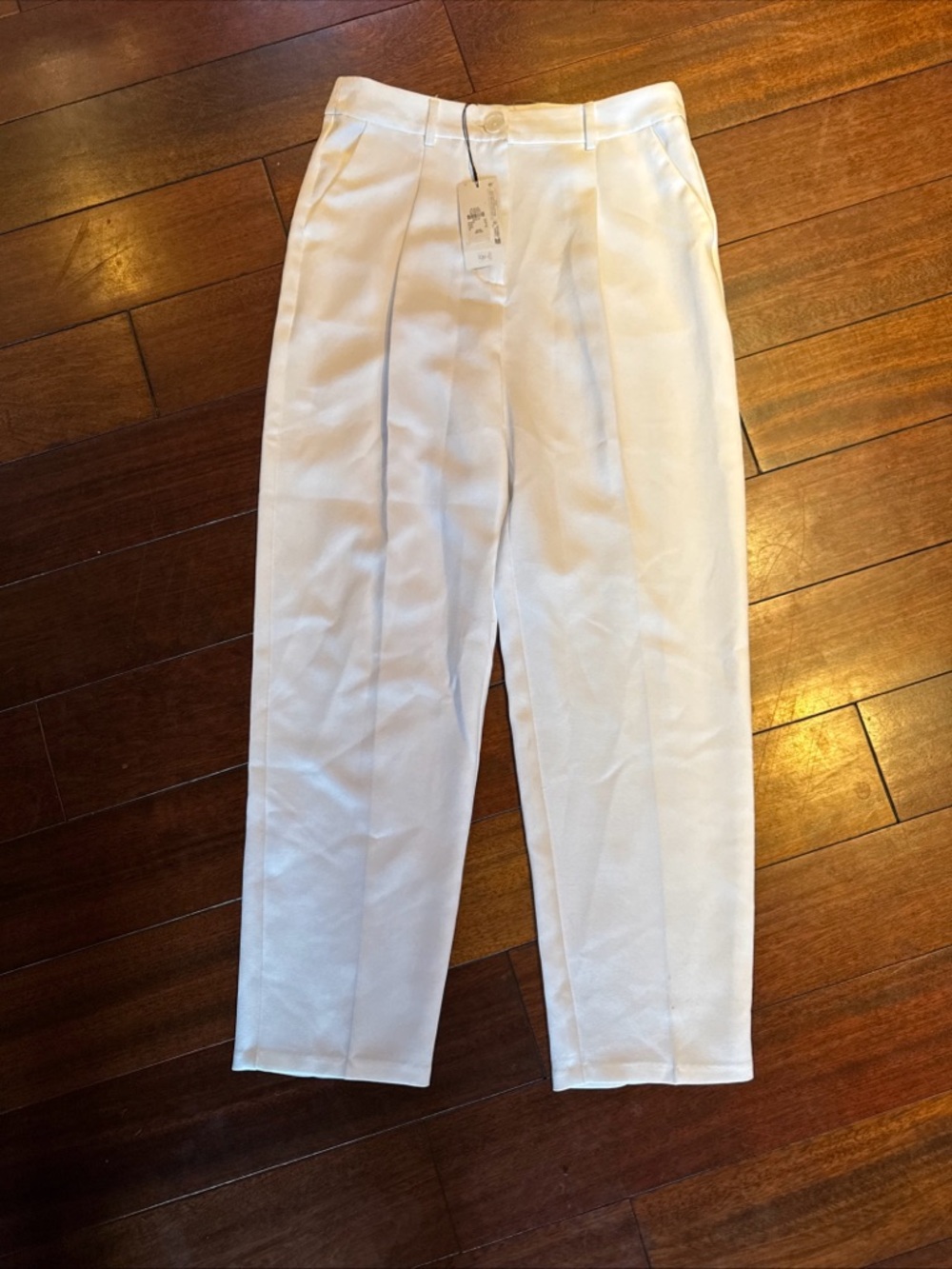 Primark Women's White Pleated Dress Pants Sz 6 Polyester High Rise Summer NEW